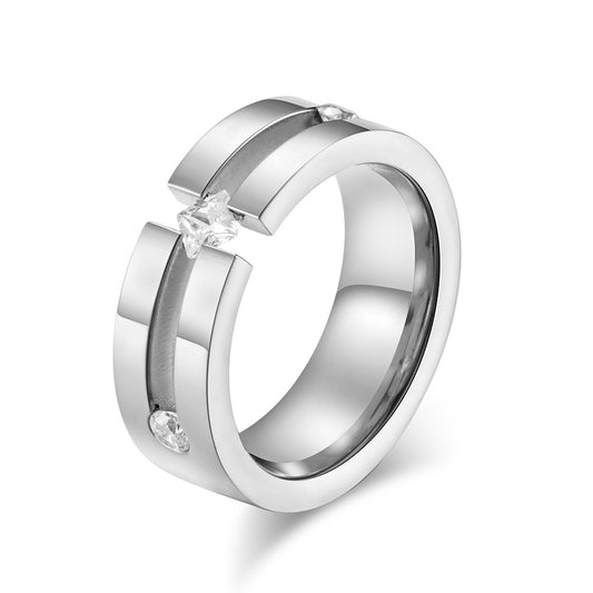 Zircon Zircon Stainless Steel Ring – Square Zircon Couple
