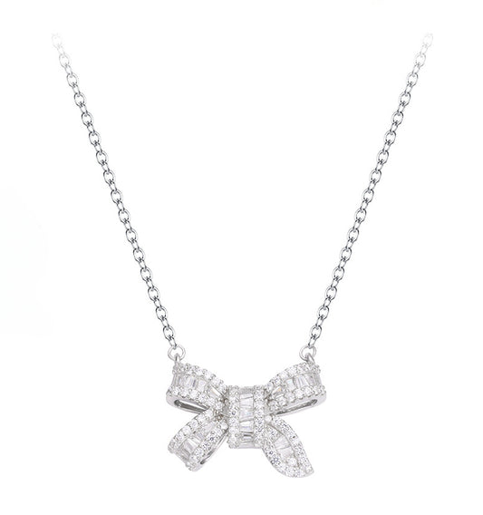 Zircon Bowknot Silver Necklace