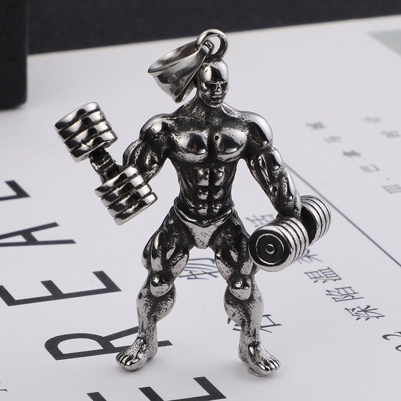 Trendy Titanium Steel Dumbbell Pendant for Men - Stylish Fitness Necklace