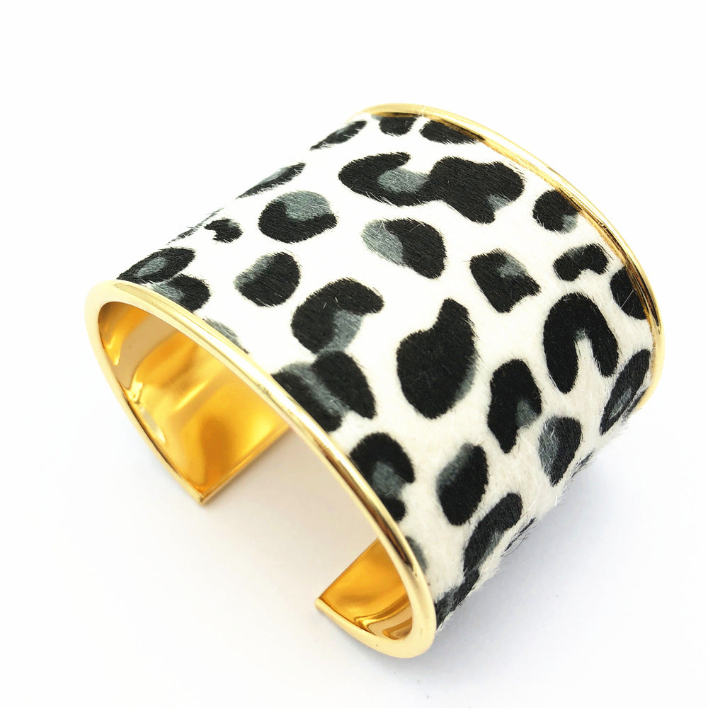 Leopard Print Horse Hair Open Bangle - Vienna Verve Collection