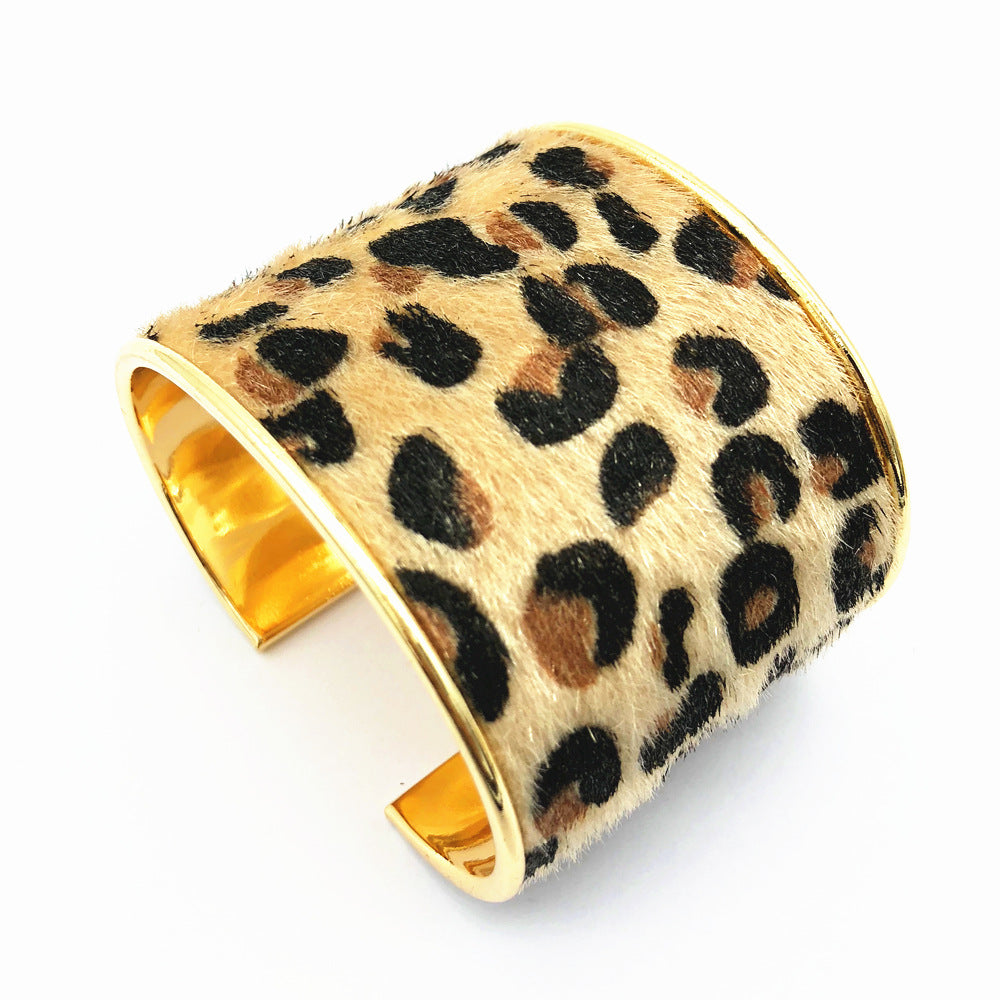 Leopard Print Horse Hair Open Bangle - Vienna Verve Collection