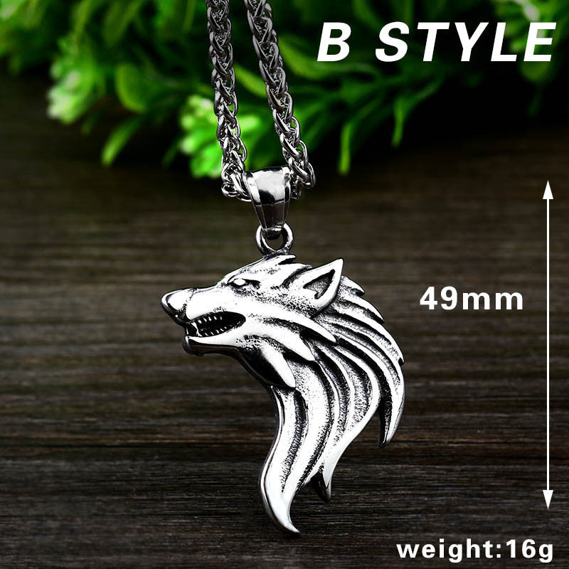 Men's Retro Viking Wolf Head Pendant in Stainless Steel – Wholesale Titanium Jewelry for Men
