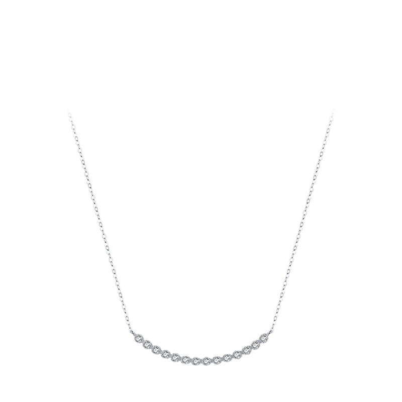 Elegant Sterling Silver Necklace with Zircon Inlay and Cross Chain