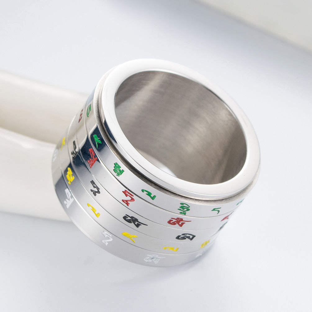 Tibetan Five Wealth Deities Stainless Steel Ring