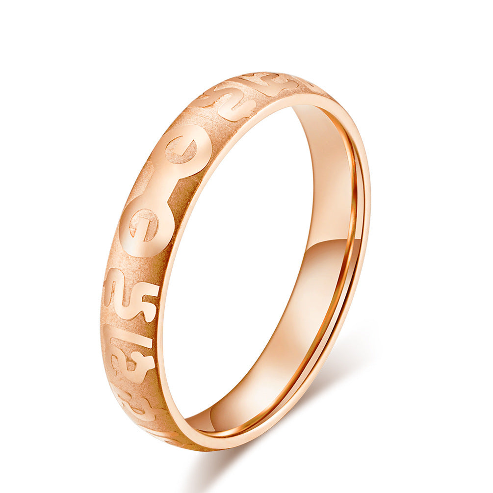 Couple Stainless Steel Six-Character Mantra Ring – Rose Gold Women's