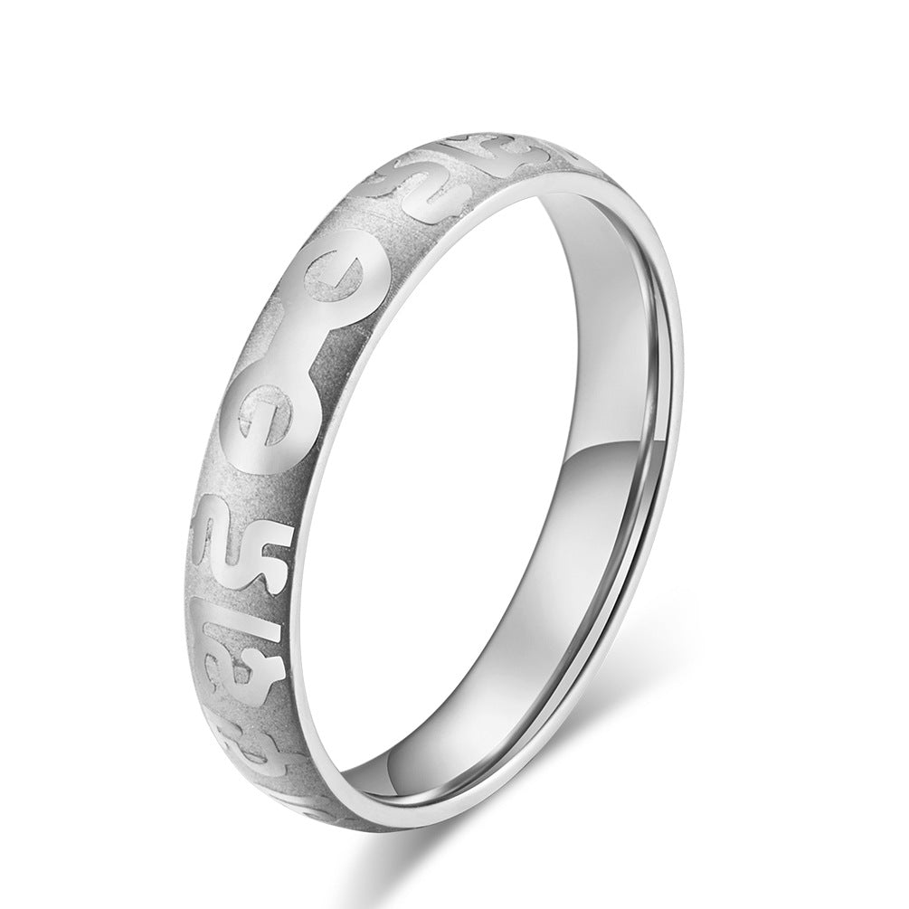 Couple Stainless Steel Six-Character Mantra Ring – Rose Gold Women's