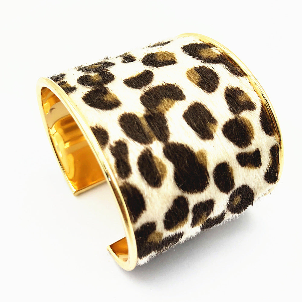 Leopard Print Horse Hair Open Bangle - Vienna Verve Collection