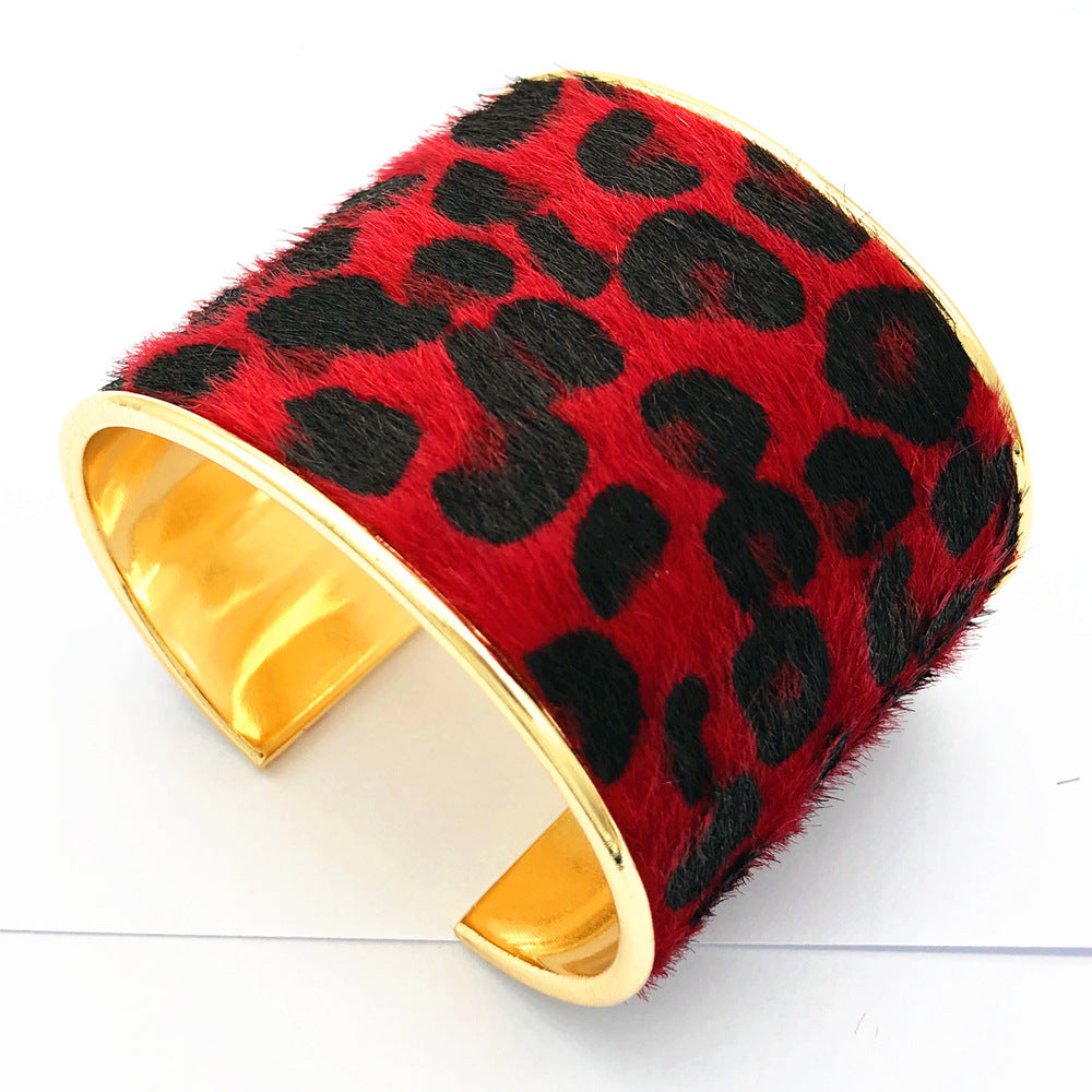 Leopard Print Horse Hair Open Bangle - Vienna Verve Collection