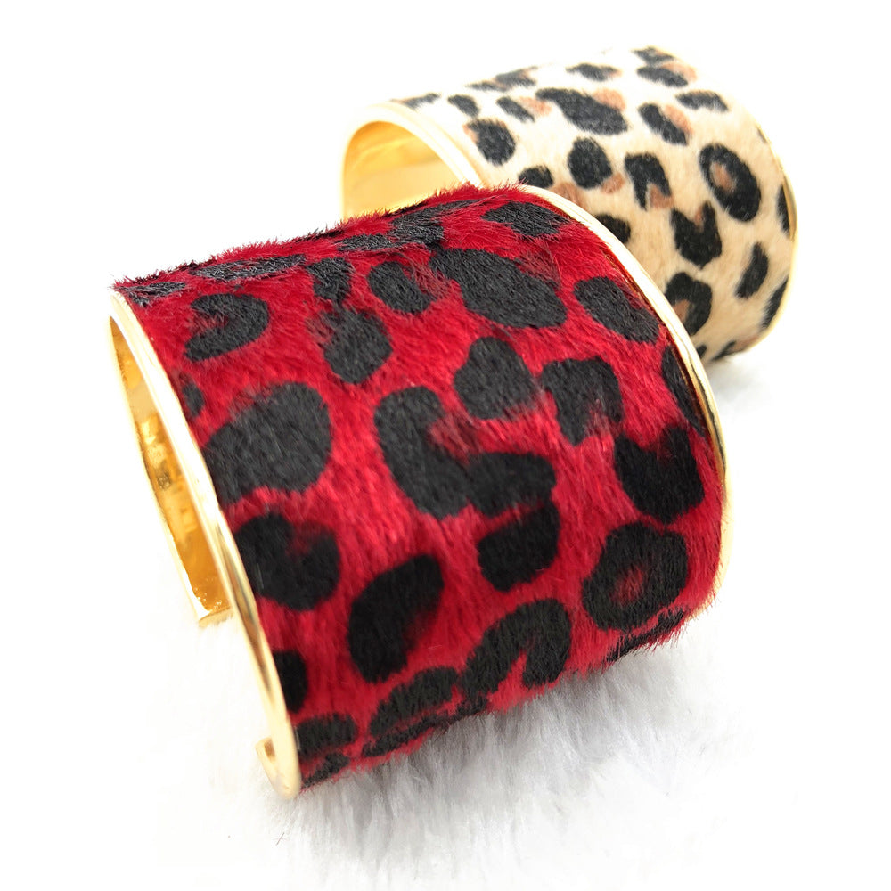 Leopard Print Horse Hair Open Bangle - Vienna Verve Collection