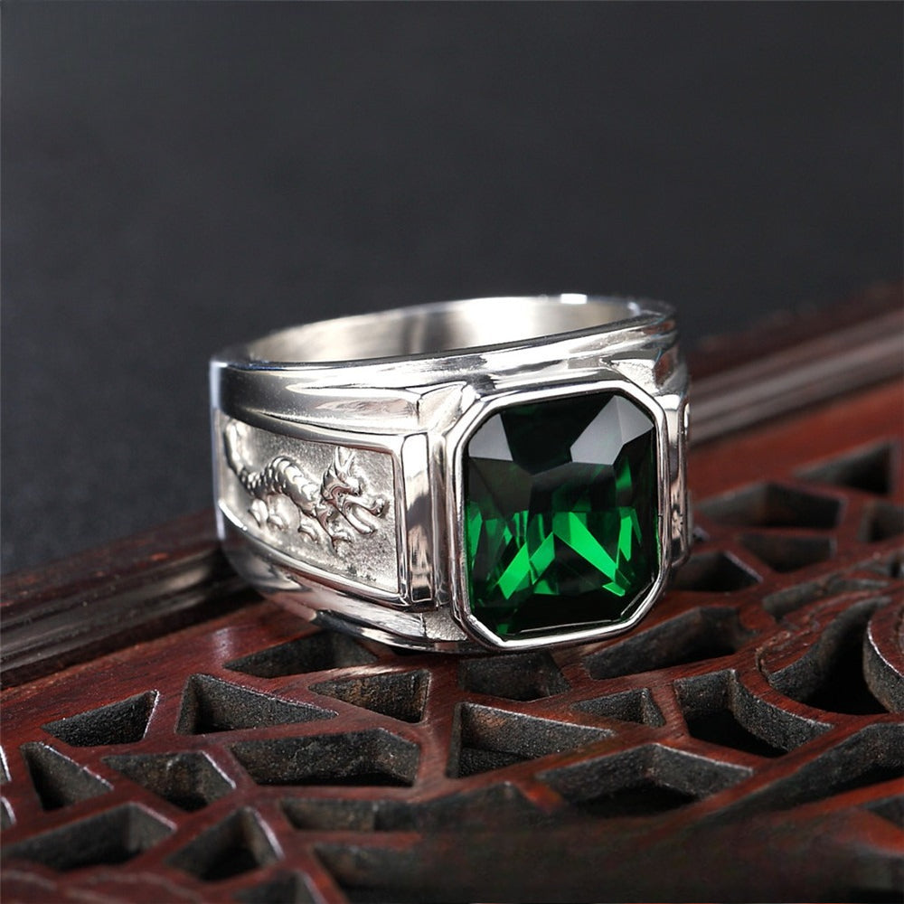 Planderful Chinese Dragon Ring For Men Unisex Titanium Steel Zircon Personalized Protection Statement