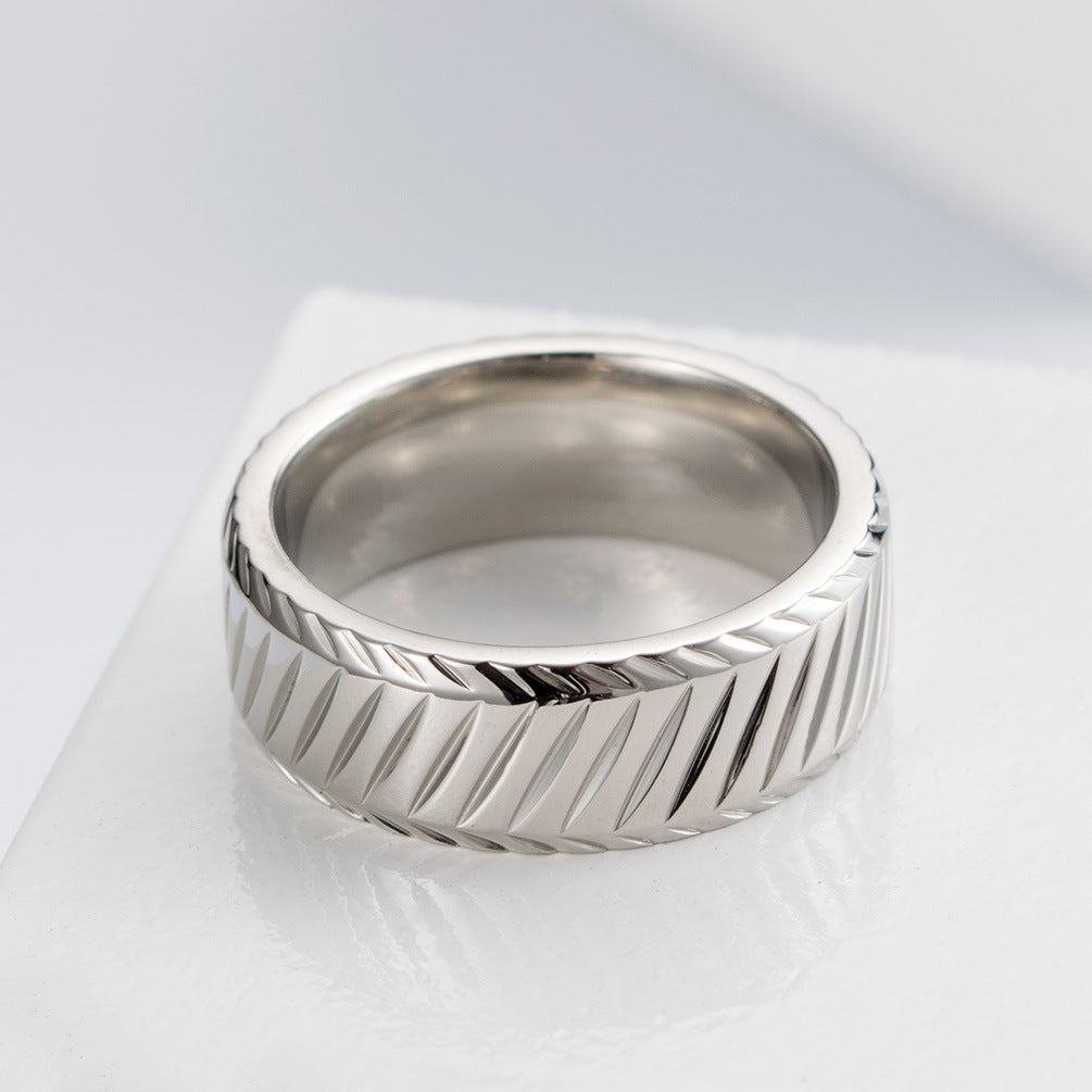 8mm Inner Arc Stainless Steel Men's Ring – Rhombus Pattern