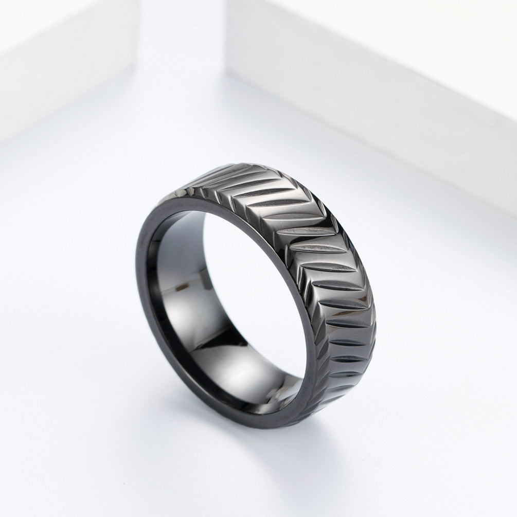 8mm Inner Arc Stainless Steel Men's Ring – Rhombus Pattern