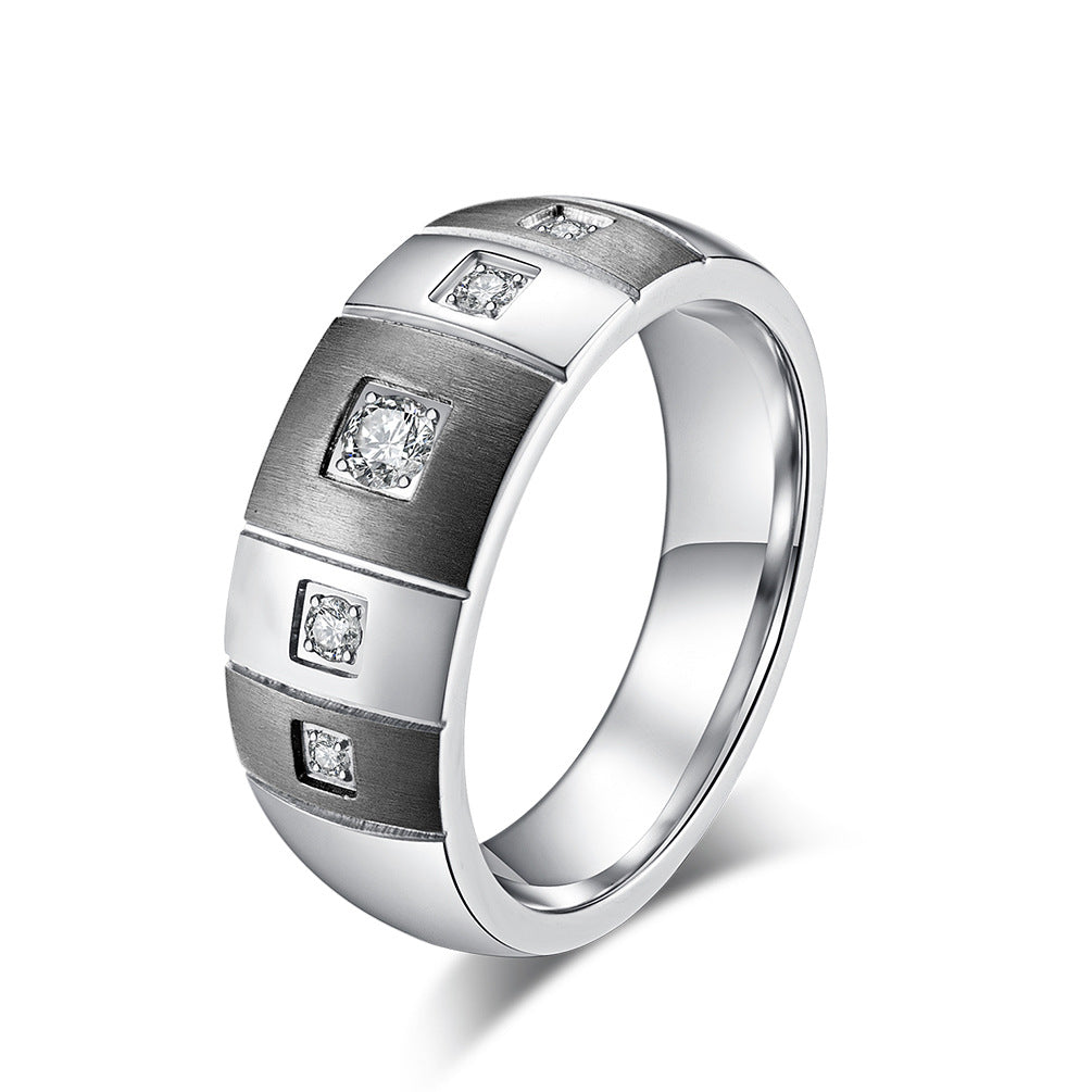 Gold-Plated Brushed Zircon- Eccentric Arc Stainless Steel Ring – Unisex