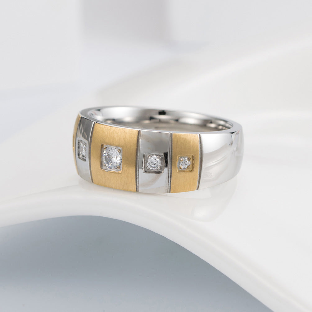 Gold-Plated Brushed Zircon- Eccentric Arc Stainless Steel Ring – Unisex