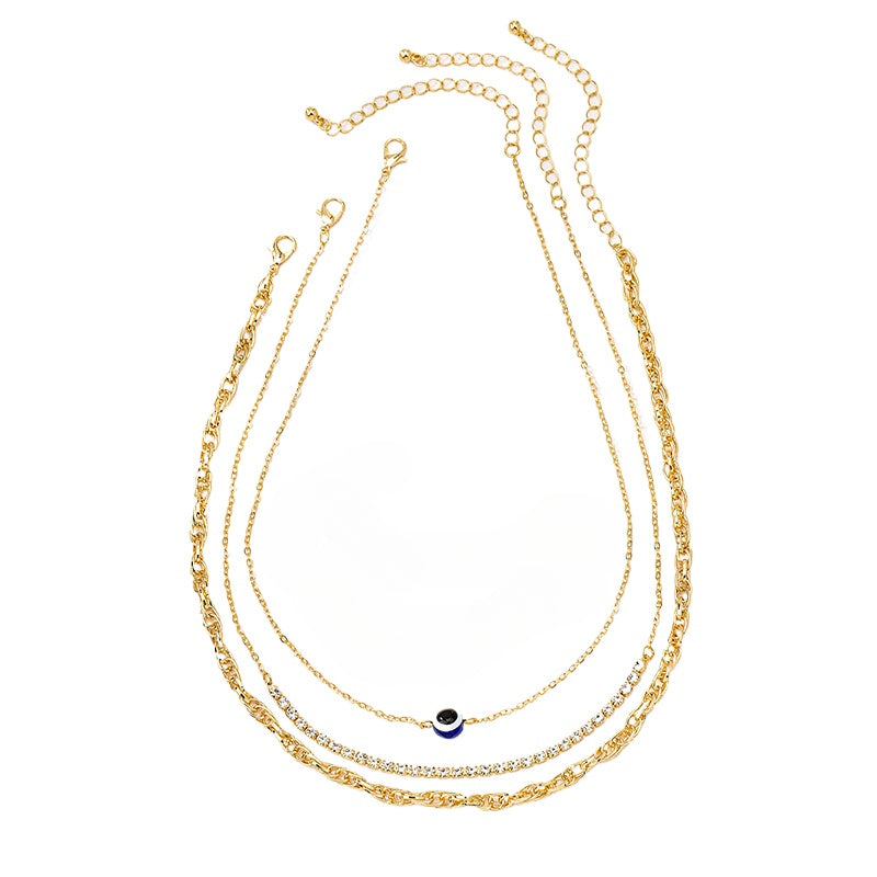 Retro Devil's Eye Metal Chain Necklace Set for Women