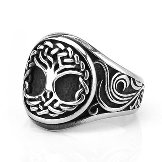 Planderful Viking Tree Of Life Ring For Men Three Dimensional Titanium Steel Ring Domineering Retro Polish
