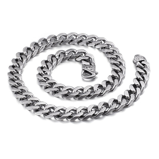 Men's Titanium Steel Necklace, Thick And Wide Whip Chain, Denim Flat Waist Silver