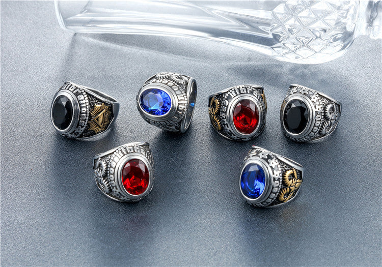 Freemason Eye Ring Titanium Steel With Zircon Stones Unisex Protection Symbol Planderful