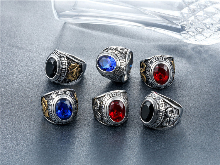 Freemason Eye Ring Titanium Steel With Zircon Stones Unisex Protection Symbol Planderful