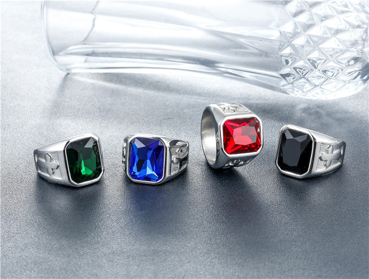 Planderful Punk Cross Titanium Ring Unisex Zircon Shield