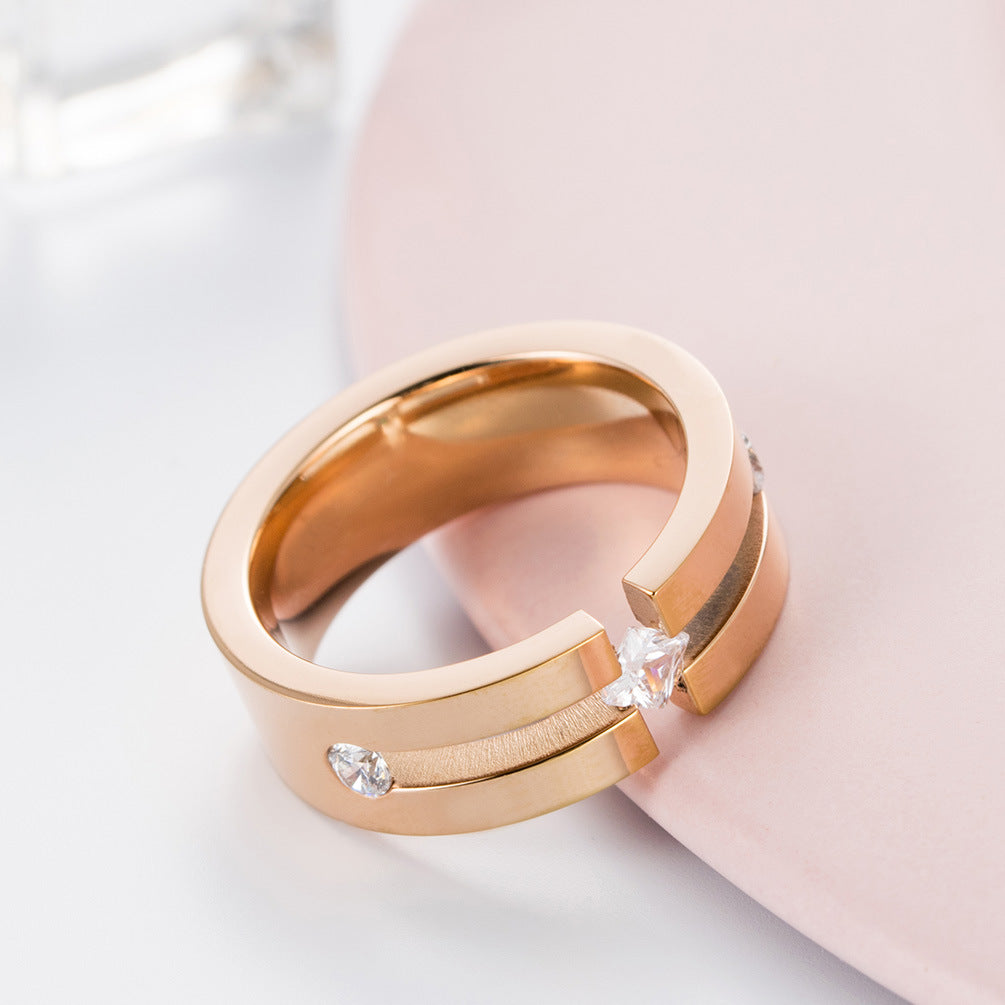 Zircon Zircon Stainless Steel Ring – Square Zircon Couple