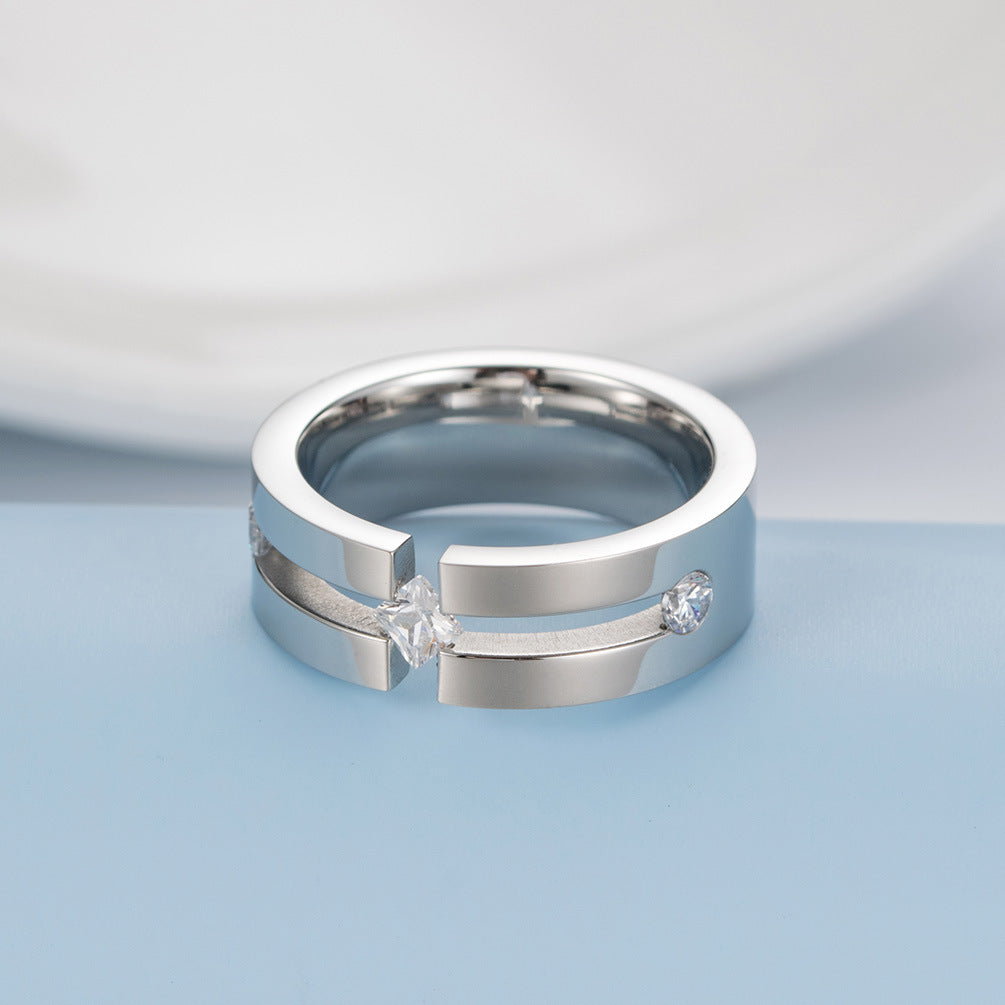 Zircon Zircon Stainless Steel Ring – Square Zircon Couple