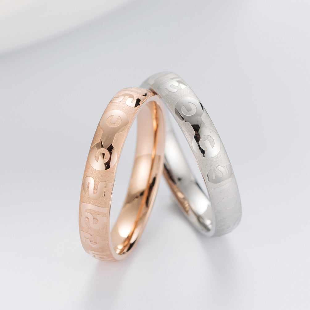 Couple Stainless Steel Six-Character Mantra Ring – Rose Gold Women's
