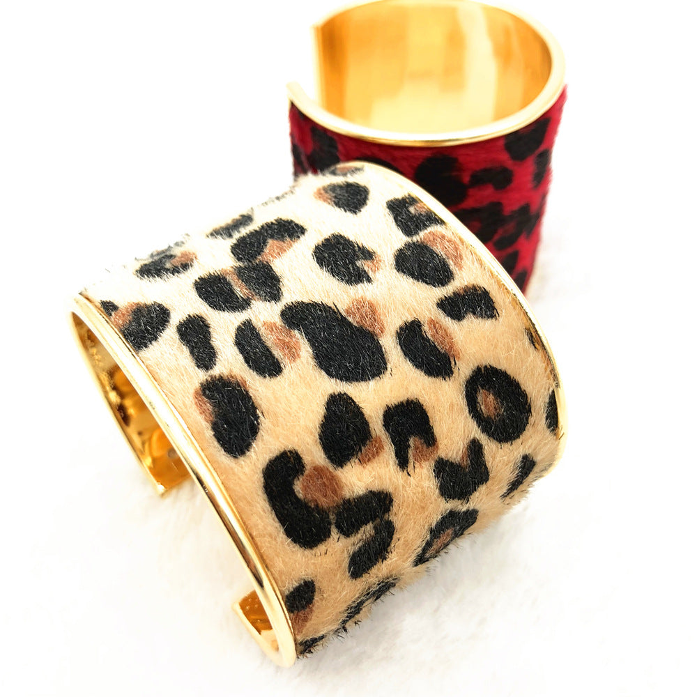 Leopard Print Horse Hair Open Bangle - Vienna Verve Collection