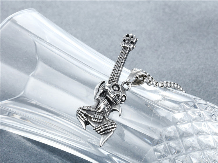 Rock Guitar Skull Titanium Steel Pendant Necklace