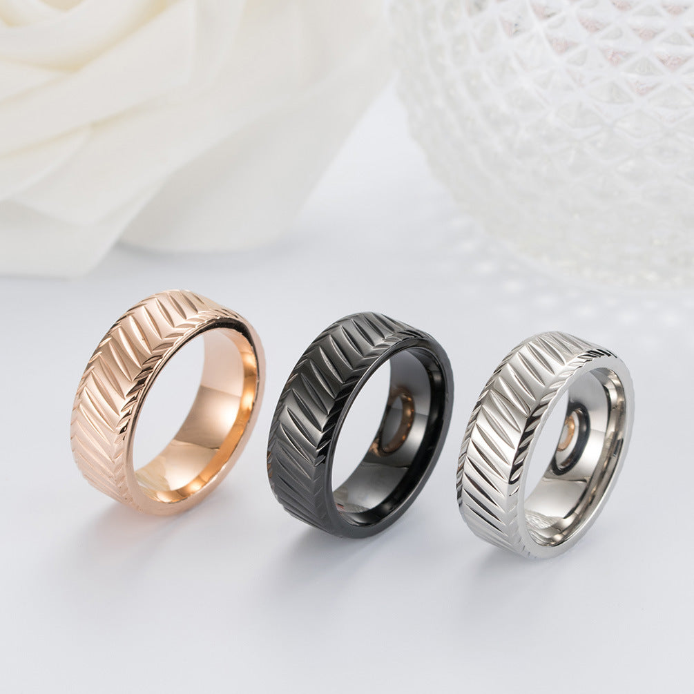 8mm Inner Arc Stainless Steel Men's Ring – Rhombus Pattern