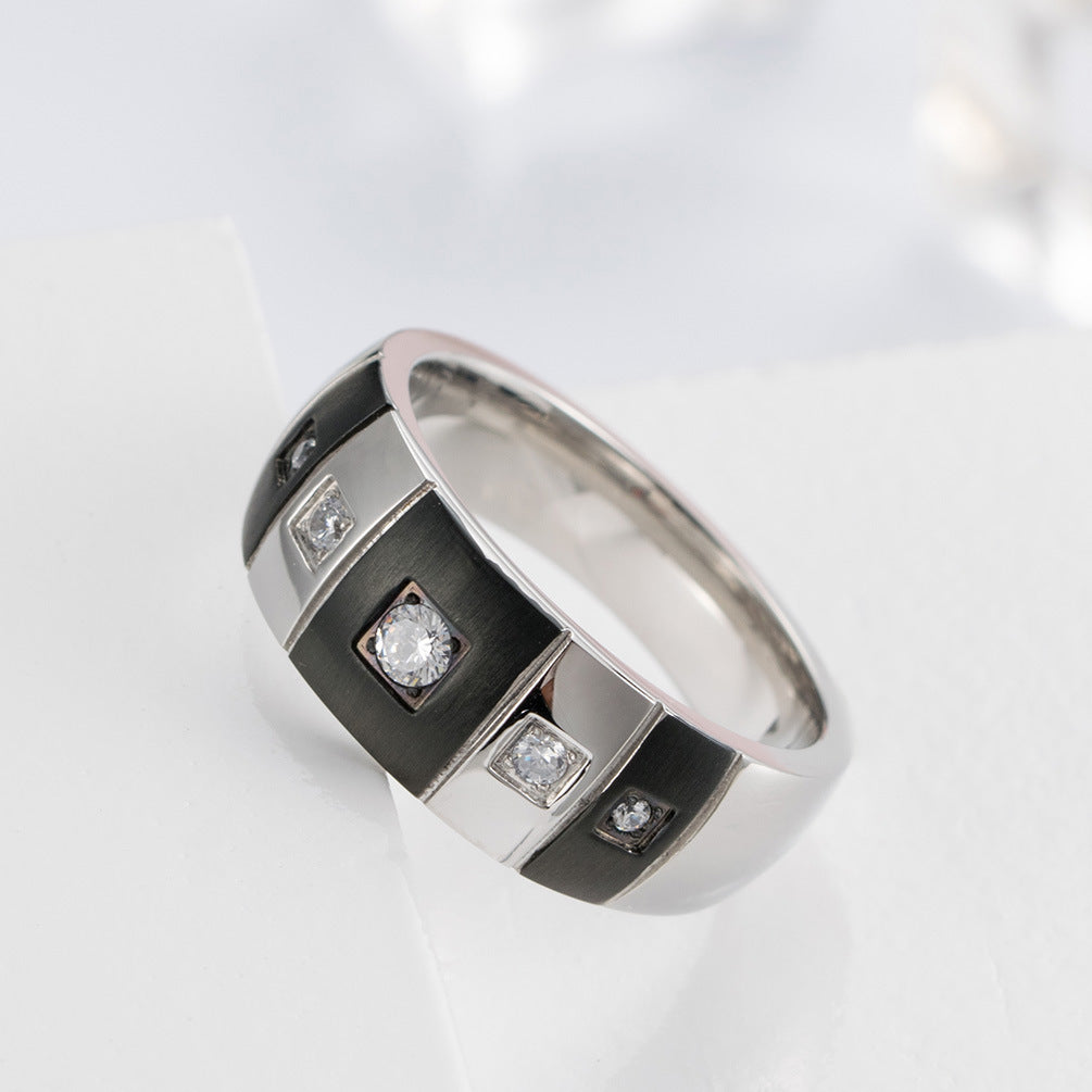 Gold-Plated Brushed Zircon- Eccentric Arc Stainless Steel Ring – Unisex