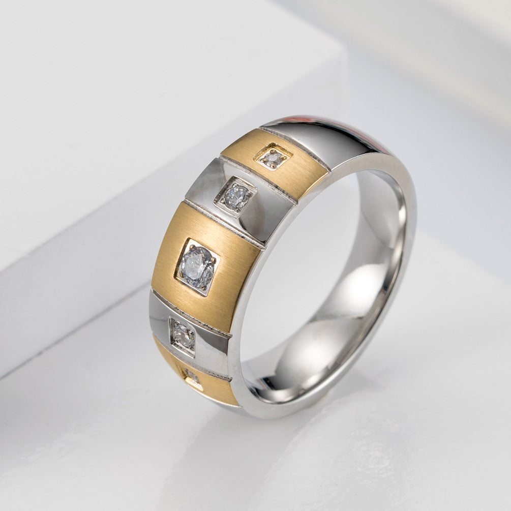 Gold-Plated Brushed Zircon- Eccentric Arc Stainless Steel Ring – Unisex