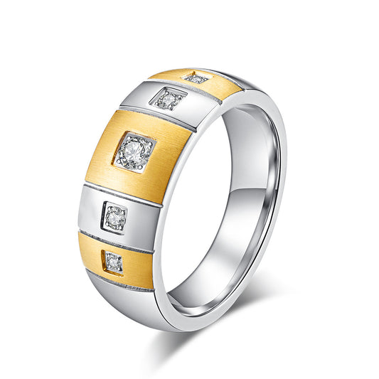 Gold-Plated Brushed Zircon- Eccentric Arc Stainless Steel Ring – Unisex