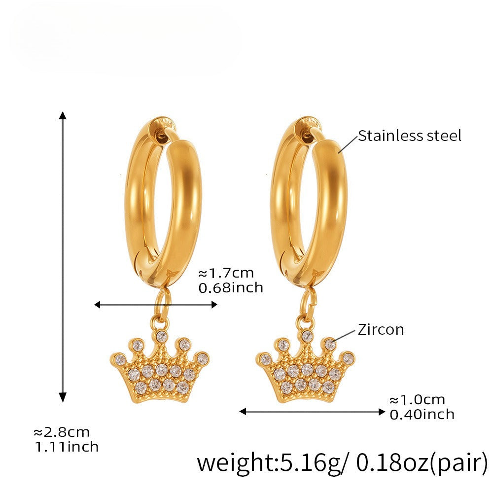 Planderful Crown Zircon Earrings Gold Plated For Women