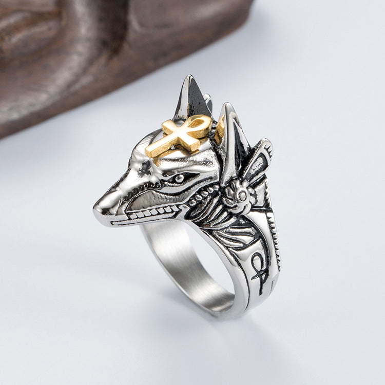 Planderful Anubis Ring Durable Titanium Steel Jackal Head Retro Hip Hop Punk Style For Streetwear Fans Sizes 7 To 12