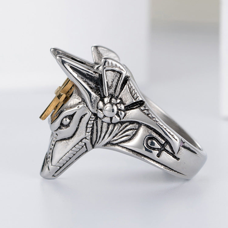 Planderful Anubis Ring Durable Titanium Steel Jackal Head Retro Hip Hop Punk Style For Streetwear Fans Sizes 7 To 12