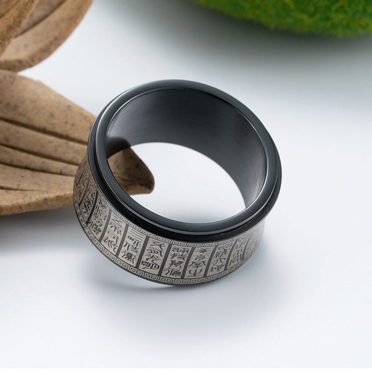 Chinese Style Seal Body Golden Light Spell Rotatable Ring
