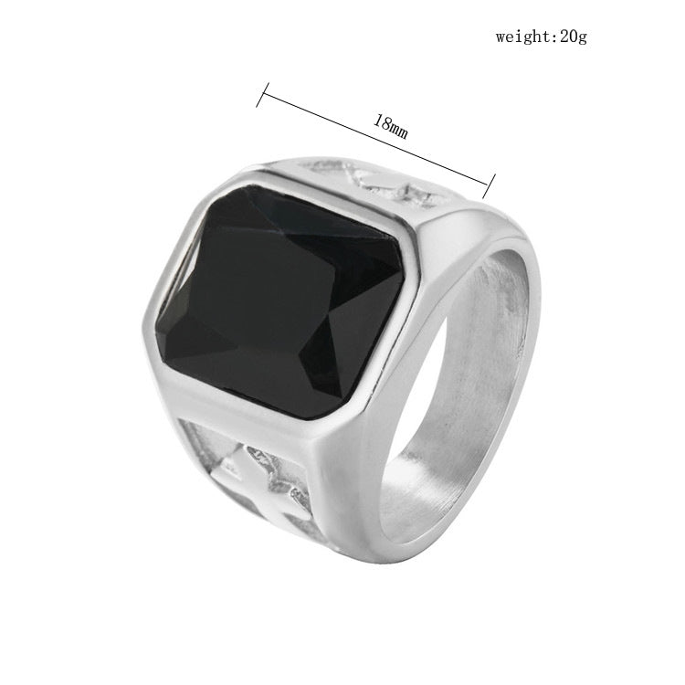 Planderful Punk Cross Titanium Ring Unisex Zircon Shield