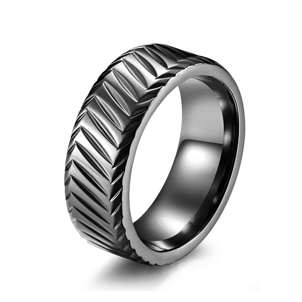 8mm Inner Arc Stainless Steel Men's Ring – Rhombus Pattern