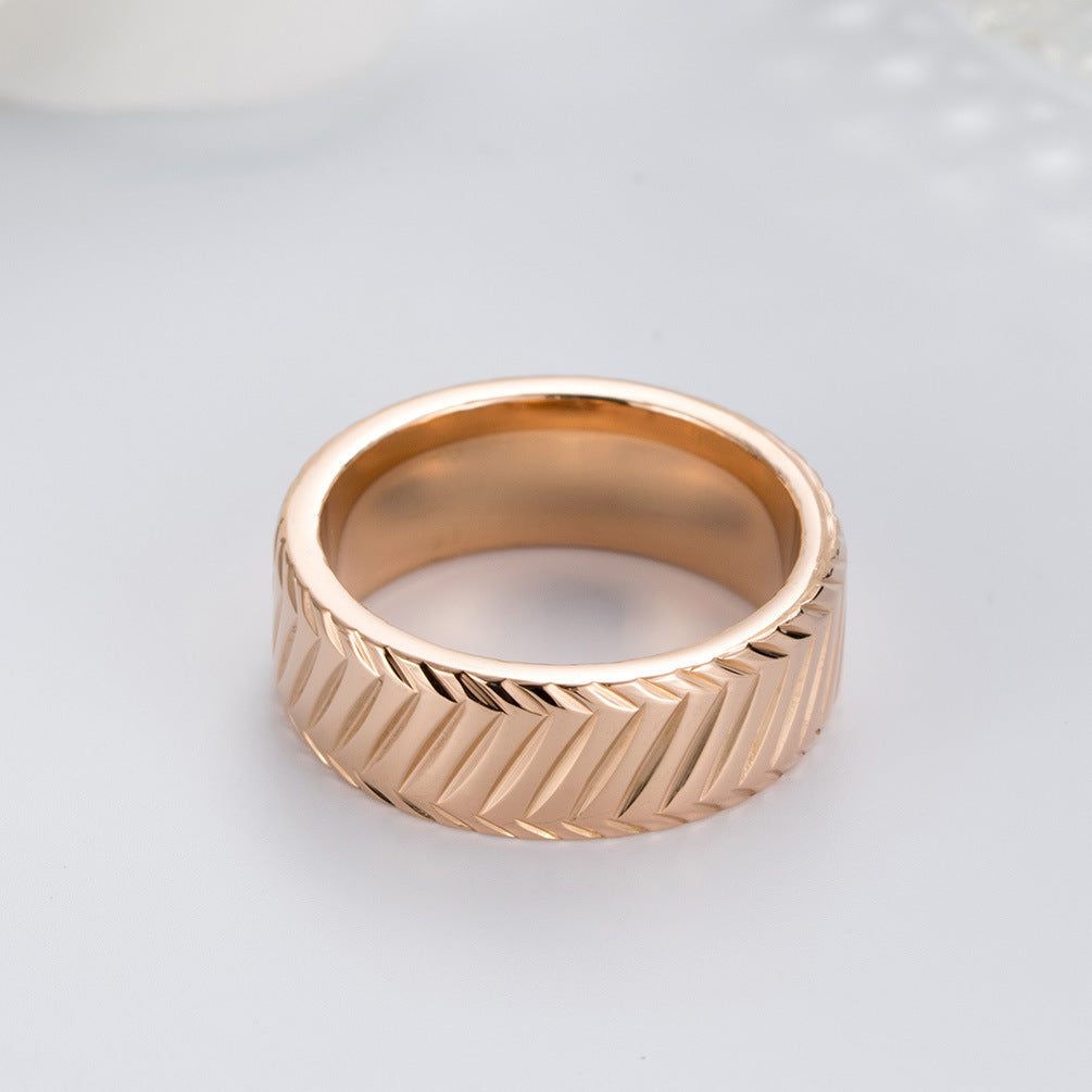 8mm Inner Arc Stainless Steel Men's Ring – Rhombus Pattern