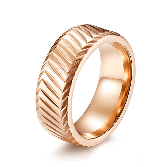 8mm Inner Arc Stainless Steel Men's Ring – Rhombus Pattern
