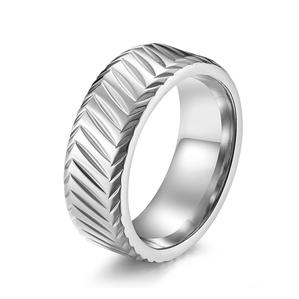 8mm Inner Arc Stainless Steel Men's Ring – Rhombus Pattern