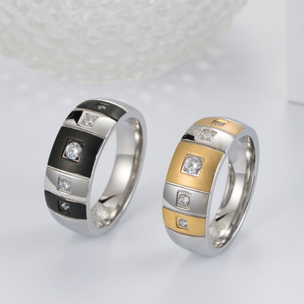 Gold-Plated Brushed Zircon- Eccentric Arc Stainless Steel Ring – Unisex