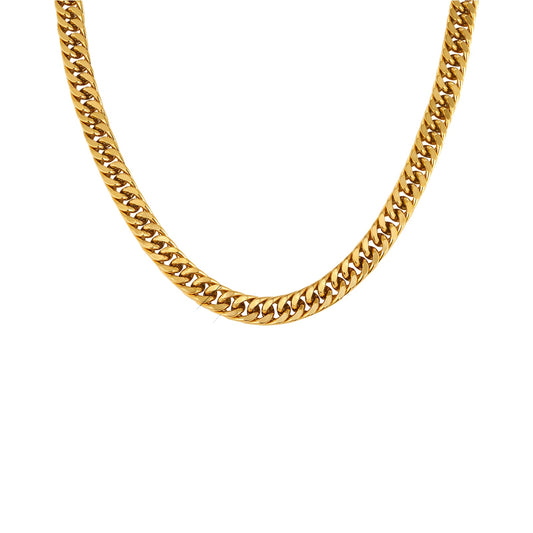 Unisex Stainless Steel Encrypted Four-Sided Grinding Chain Necklace Gold