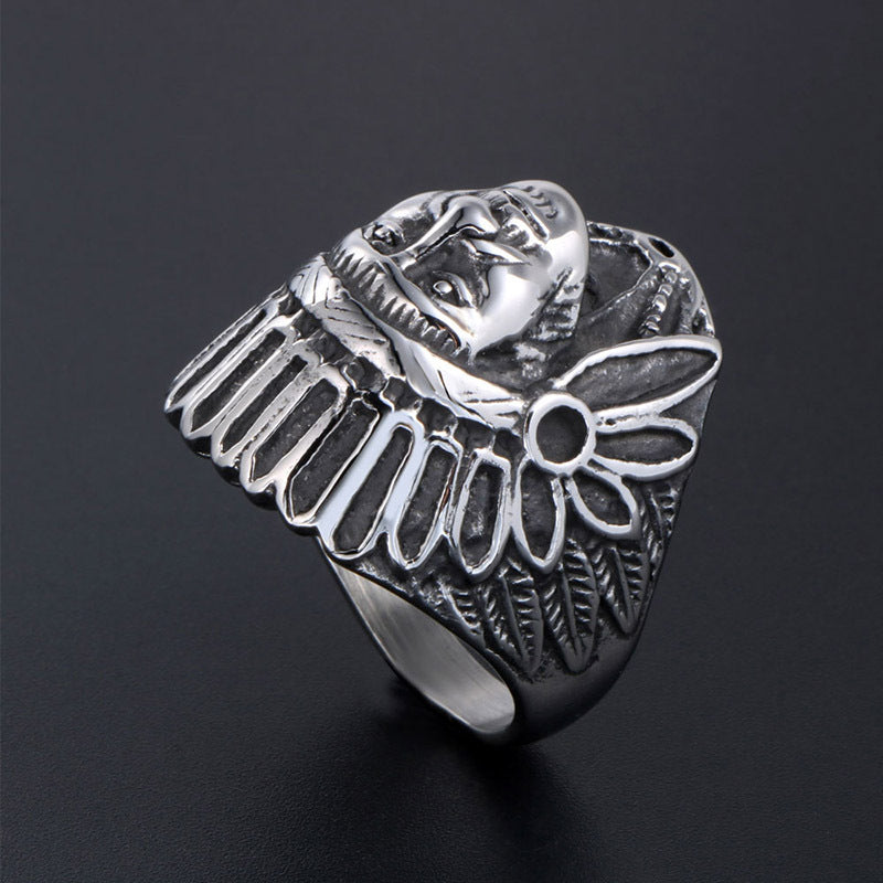 Retro Titanium Steel Ring for Hipster Men and Women, Non-mainstream Chief Finger Ring Size 7-12