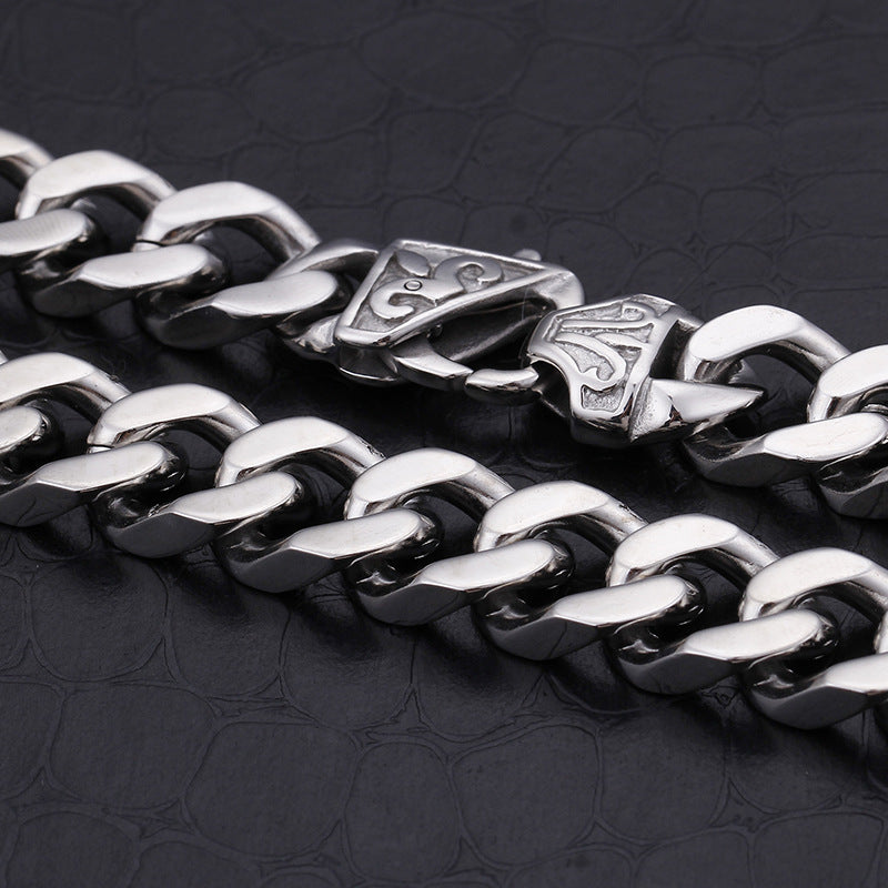 Men's Titanium Steel Necklace, Thick And Wide Whip Chain, Denim Flat Waist Silver