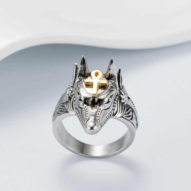 Planderful Anubis Ring Durable Titanium Steel Jackal Head Retro Hip Hop Punk Style For Streetwear Fans Sizes 7 To 12