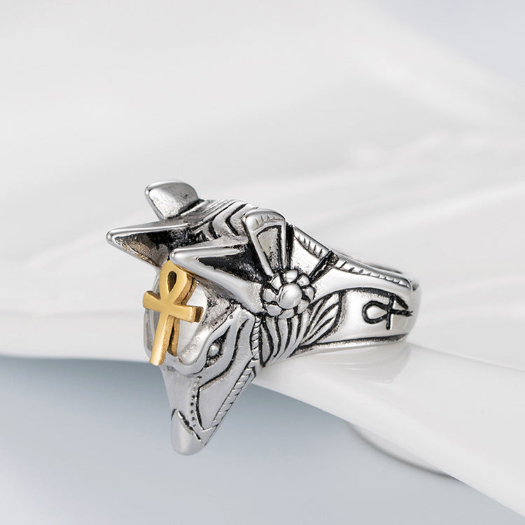 Planderful Anubis Ring Durable Titanium Steel Jackal Head Retro Hip Hop Punk Style For Streetwear Fans Sizes 7 To 12