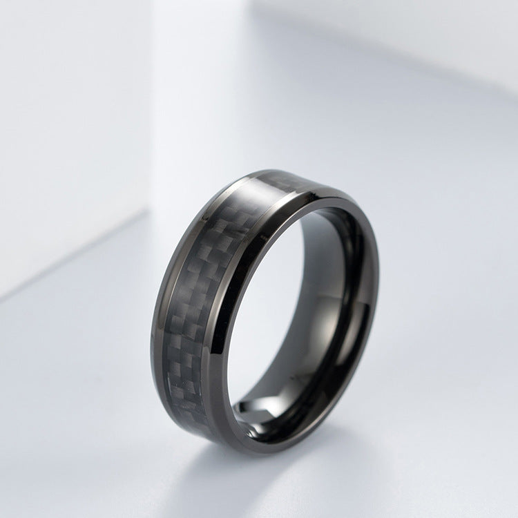Steel Ring – Elegant Inlaid Carbon Fiber Ring