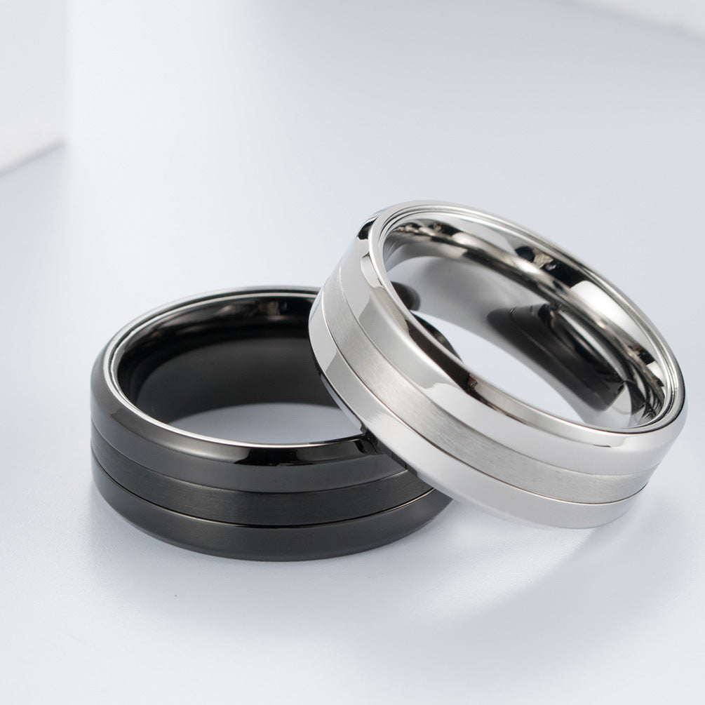 Men's Stainless Steel Ring, Amazon Simple High-Gloss Matte Combination Ring